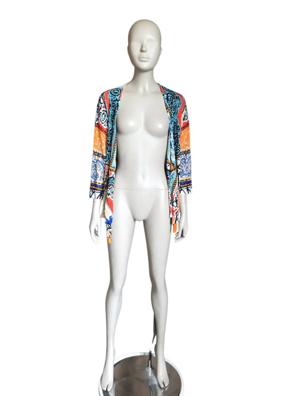 Chico’s Orange, Black, White and Blue Cardigan